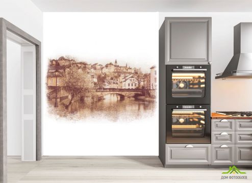 выбрать Фотообои в кухню Город Фотообои в кухню: рисунок, белая, коричневый на стену
