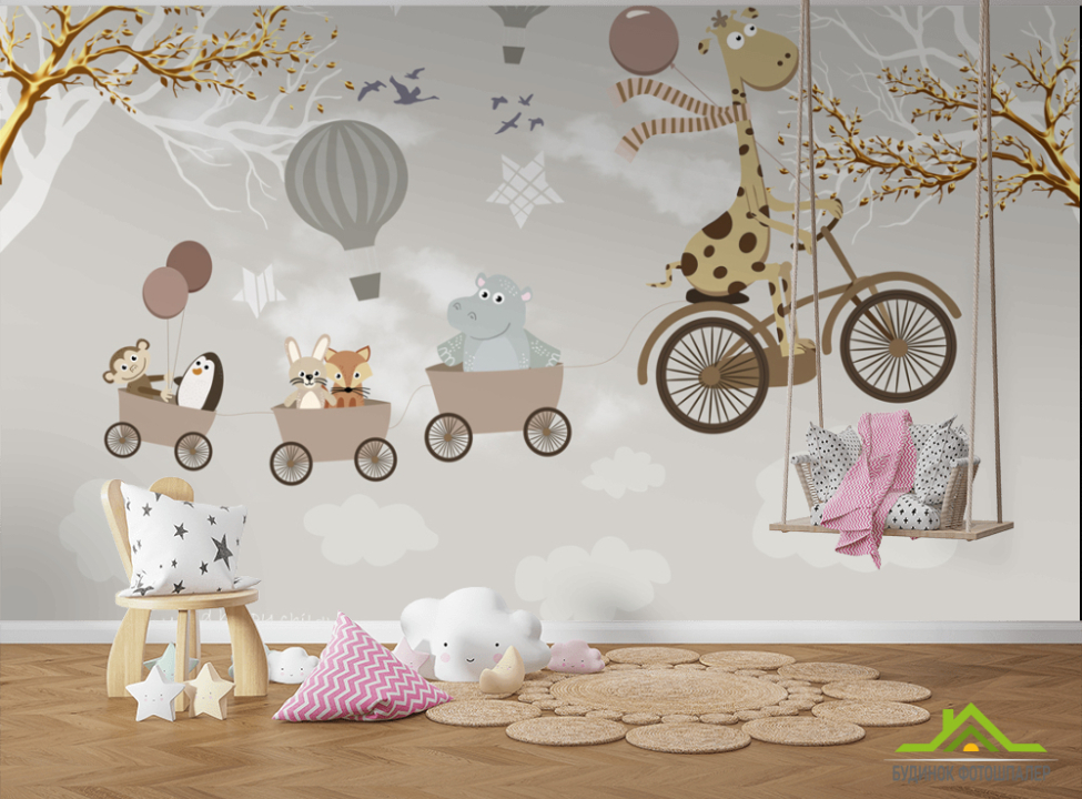 выбрать Фотошпалери Лисички на воздушных шариках Каталог фотошпалер на стіну