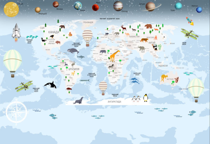 Фотошпалери Карта голуба з планетами українською