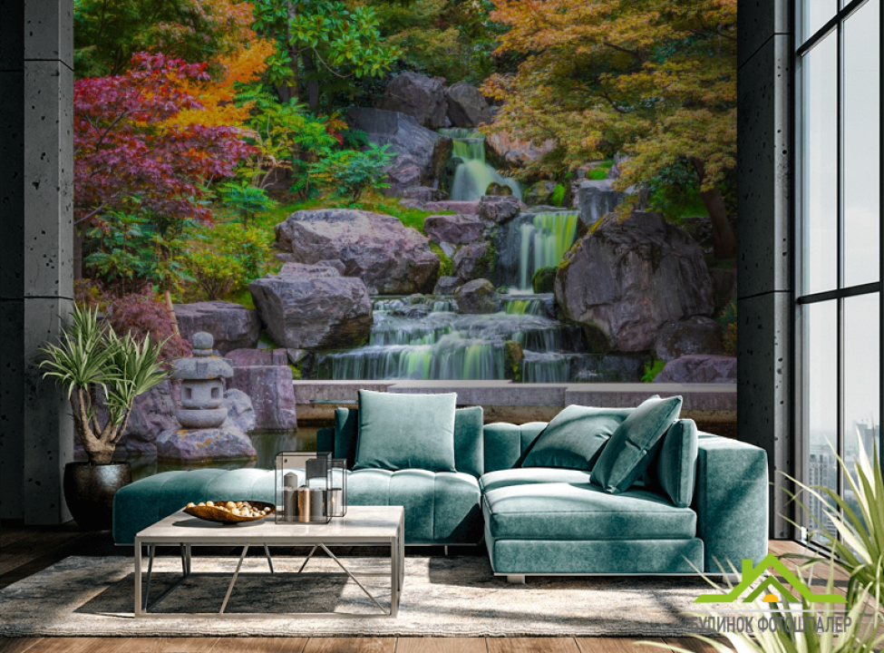 выбрать Фотообои Водопад в японском саду Каталог фотообоев на стену