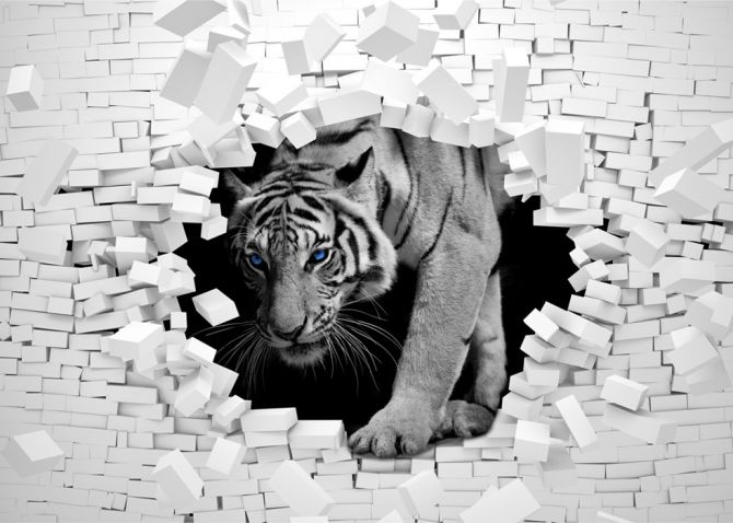 Фотообои  Тигр из каменной стены