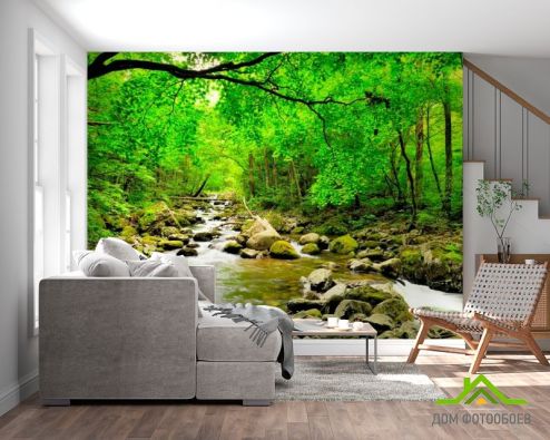 выбрать Фотообои Ручей, деревья Зеленые фотообои на стену