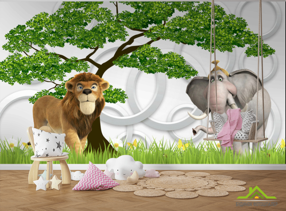 выбрать Фотообои Слон и лев 3д Каталог фотообоев на стену