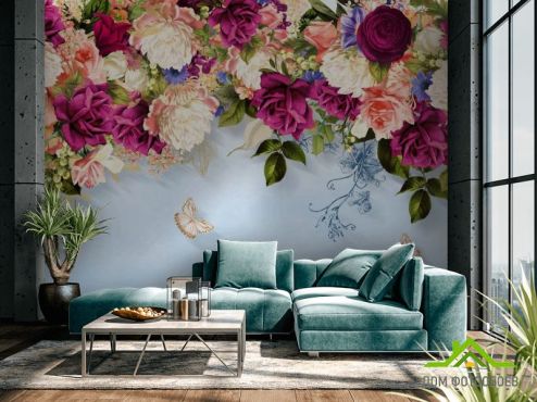 выбрать Фотообои Яркие цветы с потолка Фотообои Цветы на стену
