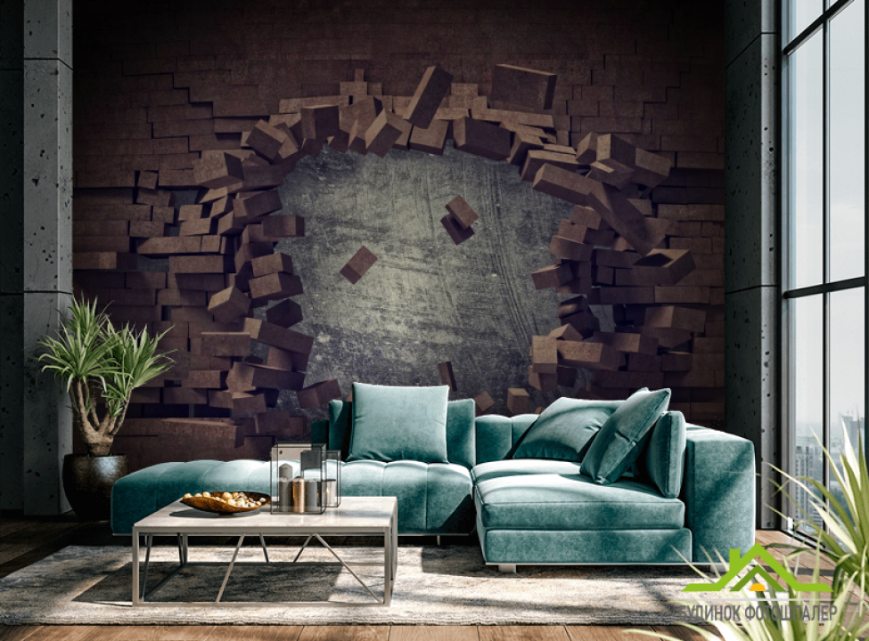 выбрать Фотошпалери Розбита коричнева цегляна стіна Каталог фотошпалер на стіну