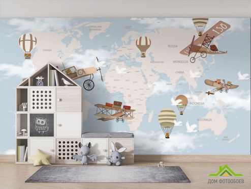 выбрать Фотообои Карта мира и самолеты Фотошпалери Little kids на стіну