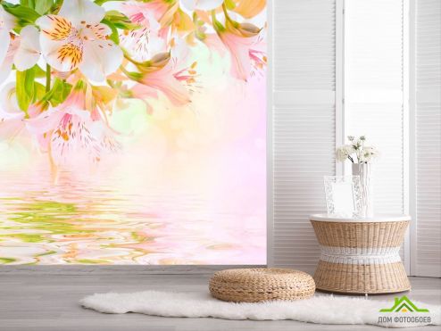 выбрать Фотообои Лилии над водой Фотообои Фотообои Цветы: фото, бежевый  на стену