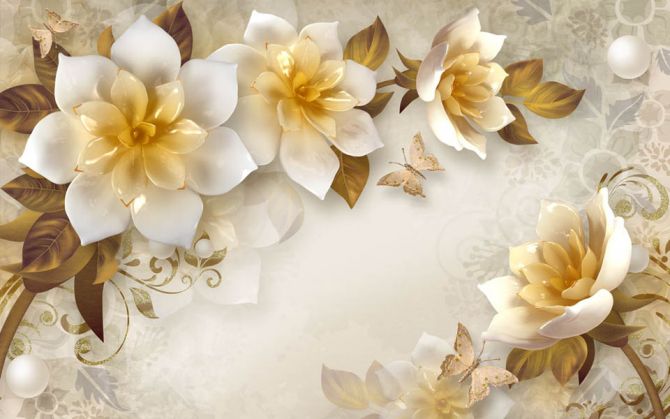 Фотообои Керамические 3д цветы