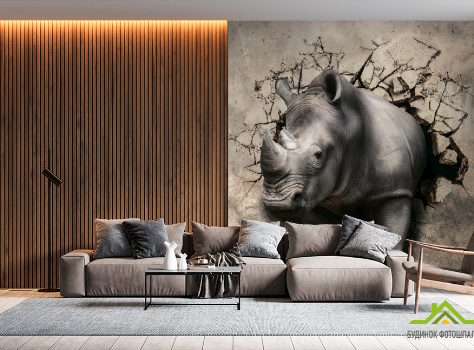 выбрать 3д фотообои Носорог Каталог фотообоев на стену