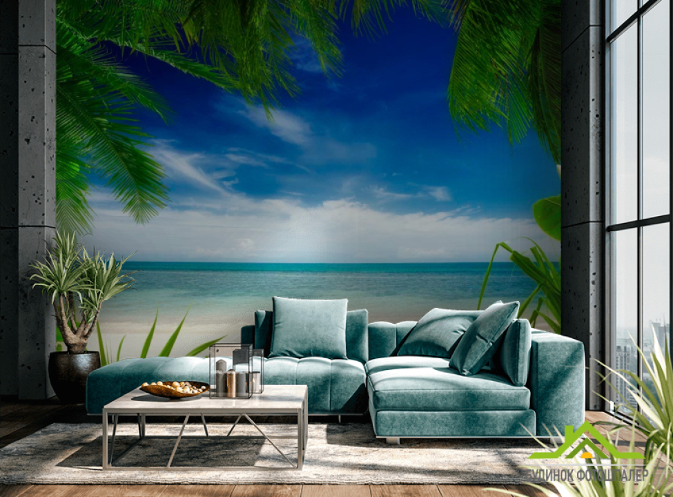 выбрать Фотошпалери Вид з-за пальми Каталог фотошпалер на стіну
