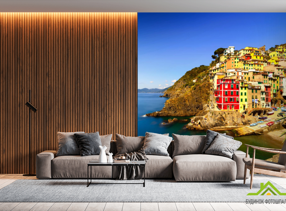 выбрать Фотообои красно-желтые дома над морем Каталог фотообоев на стену