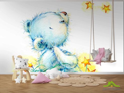 выбрать Фотошпалери Блакитний ведмедик Фотошпалери Фотошпалери для малюків: квадратна, горизонтальна орієнтація на стіну