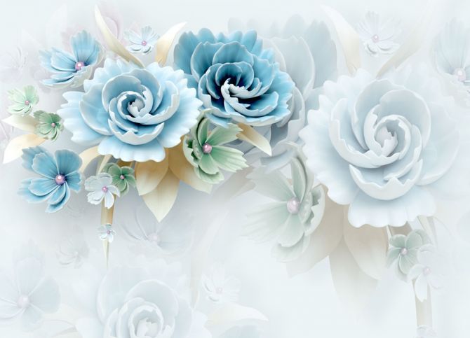 Фотообои Бирюзовые керамические цветы
