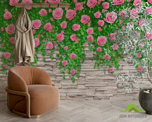 выбрать Фотообои Каменная стена с розами Фотообои Фотообои 3D цветы : горизонталная, горизонтальная ориентация на стену