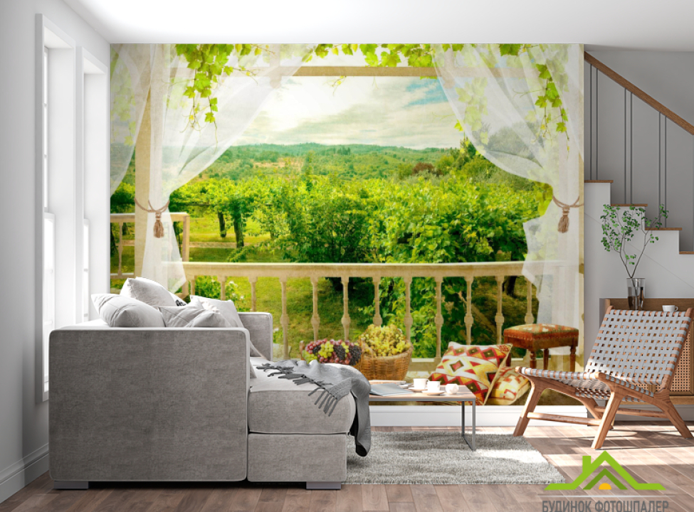 выбрать Фотошпалери Вид з вікна на сад Каталог фотошпалер на стіну