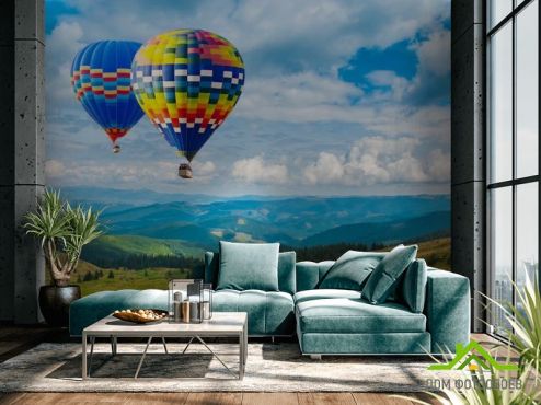 выбрать Фотообои воздушные шары в горах Фотообои, цвет: «горизонталная, горизонтальная» на стену