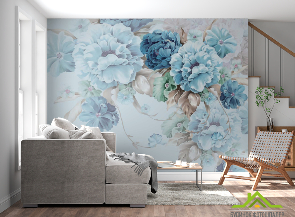 выбрать Фотообои Синие 3д цветы Каталог фотообоев на стену