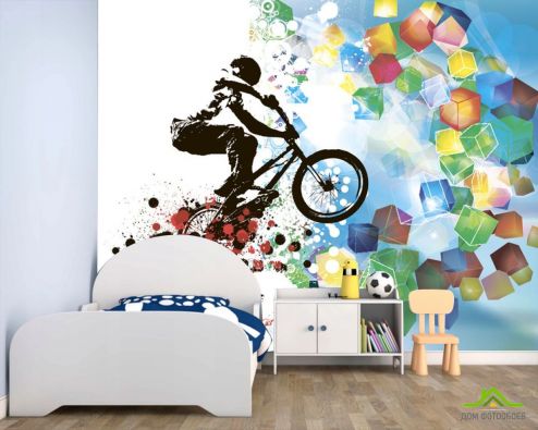 выбрать Фотошпалери Велосипедист і геометрія Дитячі фотообої на стіну
