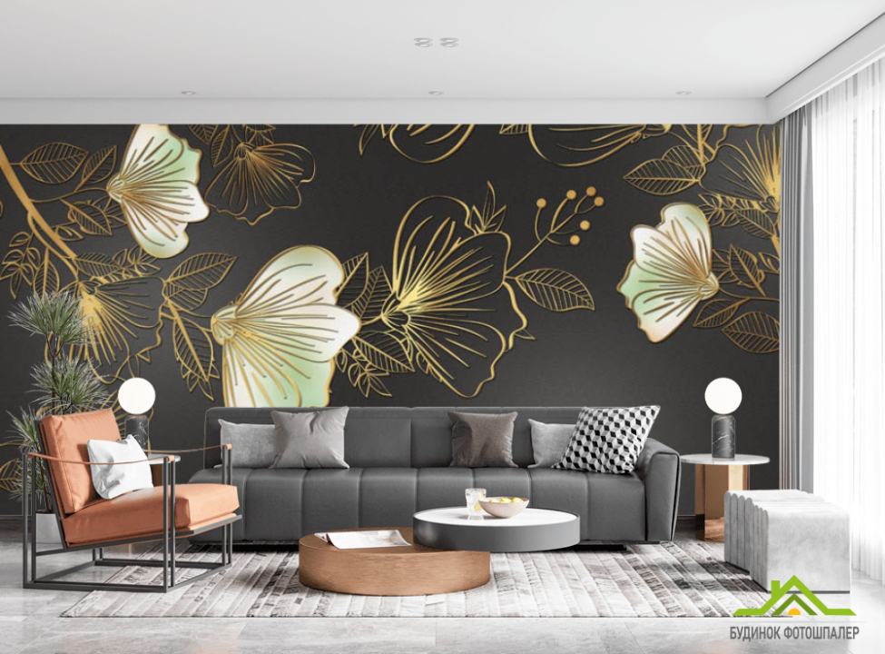 выбрать Фотошпалери золоті векторні квіти Каталог фотошпалер на стіну