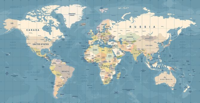 Фотообои Карта мира на голубом