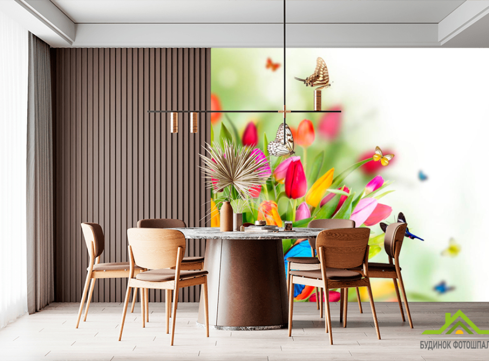 выбрать Фотообои Тюльпаны и бабочки Каталог фотообоев на стену
