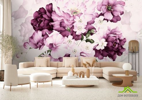 выбрать Фотообои Акварельные фиолетовые цветы Фотообои, цвет: «» на стену