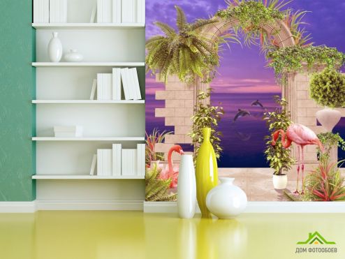 выбрать Фотообои Арка с фламинго Фотообои Фотообои Вид из окна: квадратная ориентация на стену