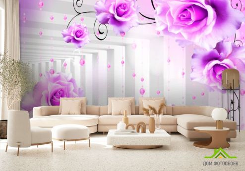 выбрать Фотообои Фиолетовые цветы в тоннеле Фотообои цветы 3d на стену