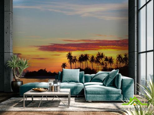 выбрать Фотообои пальмы и закат над морем Фотообои, цвет: «горизонталная, горизонтальная» на стену