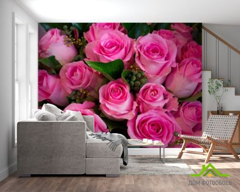 выбрать Фотошпалери Букет рожевих троянд Рожеві фотошпалери на стіну