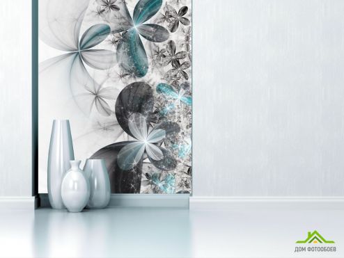 выбрать Фотошпалери сіро-бірюзові абстрактні квіти Фотошпалери, колір: «» на стіну