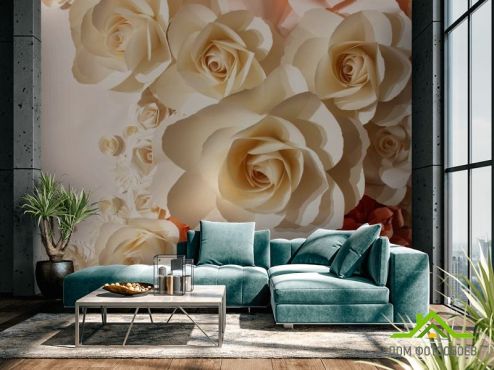 выбрать Фотообои 3D  бумажные розы  на стену