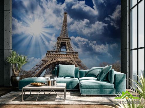 выбрать Фотообои солнце над Эйфелевой башней Фотообои Париж на стену