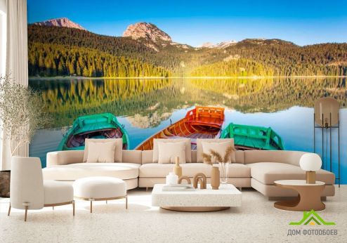 выбрать Фотообои Три лодки Фотообои Фотообои Природа: горизонталная, горизонтальная, зелений, зеленый ориентация на стену