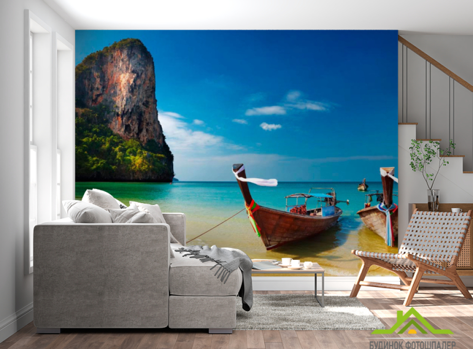 выбрать Фотообои Скала, две лодки Фотообои Море на стену