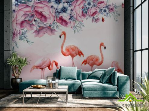 выбрать Фотообои фламингои цветы  на стену