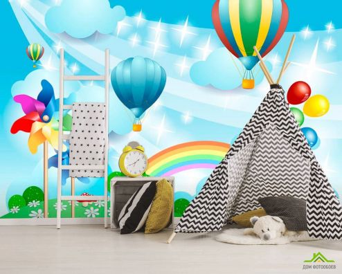 выбрать Фотообои Воздушные шарики Фотообои Фотообои в детскую: рисунок, разноцветный  на стену