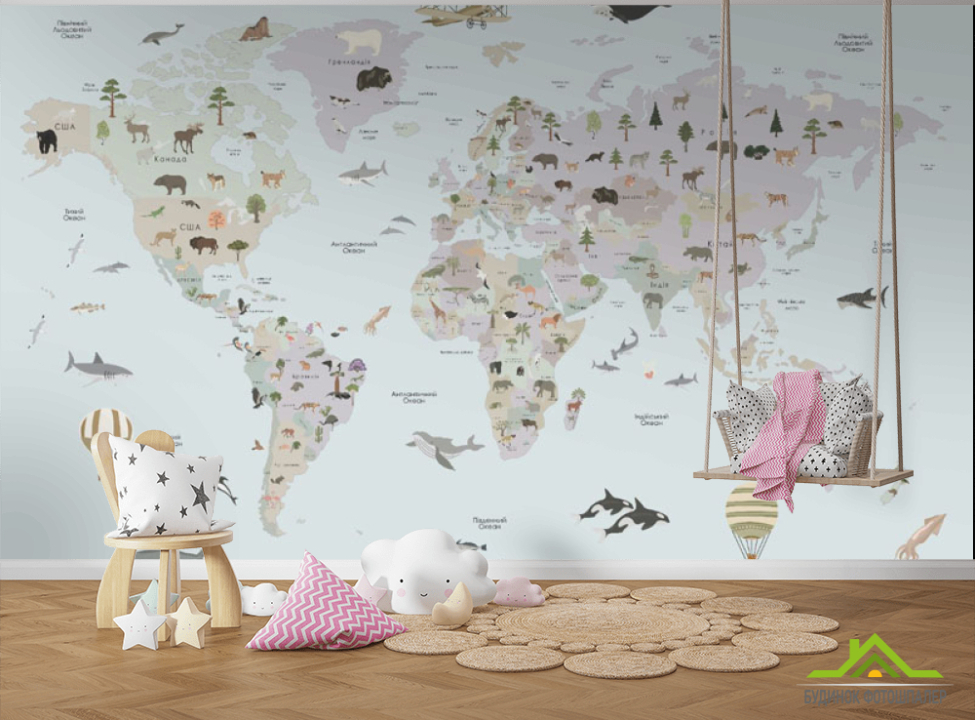выбрать Фотообои Карта детская с животными Каталог фотообоев на стену