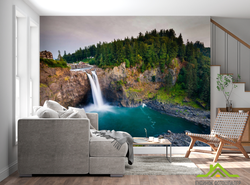 выбрать Фотообои водопад в горах в лесу Каталог фотообоев на стену