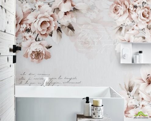 выбрать Фотообои Нежные цветы и текст Фотообои в ванную на стену