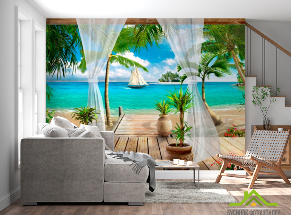 выбрать Фотошпалери Море, човен, берег, тераса Каталог фотошпалер на стіну