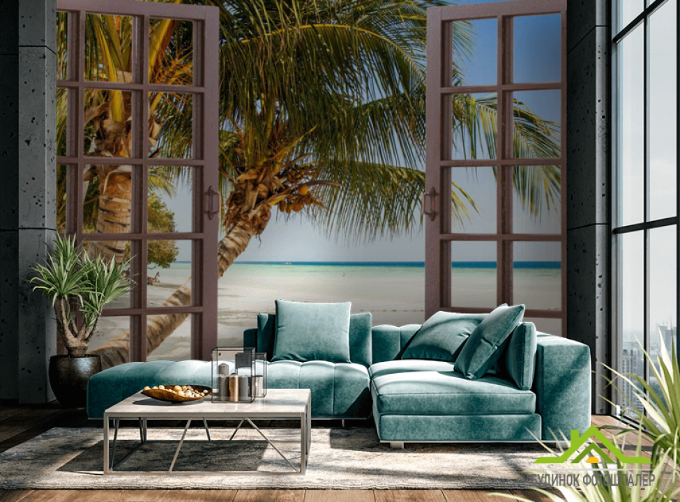 выбрать Фотошпалери Вид на море і пальму Каталог фотошпалер на стіну