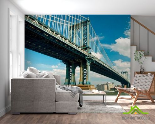 выбрать Фотообои Могучий мост в Нью Йорке Голубые фотообои на стену