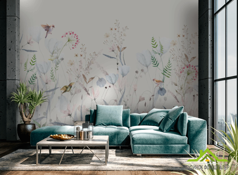 выбрать Фотошпалери мінімалістичні квіти блакитний відтінок Каталог фотошпалер на стіну