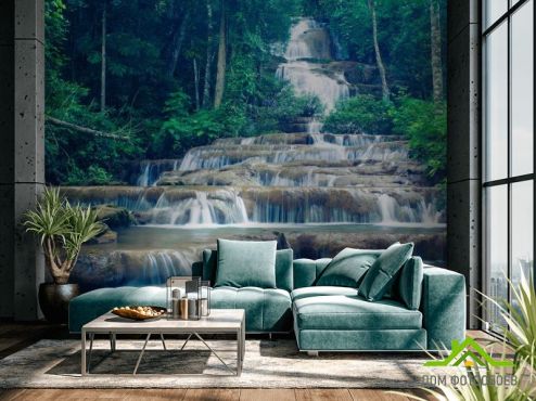 выбрать Фотообои ступенчатый водопад в лесу Фотообои Природа на стену