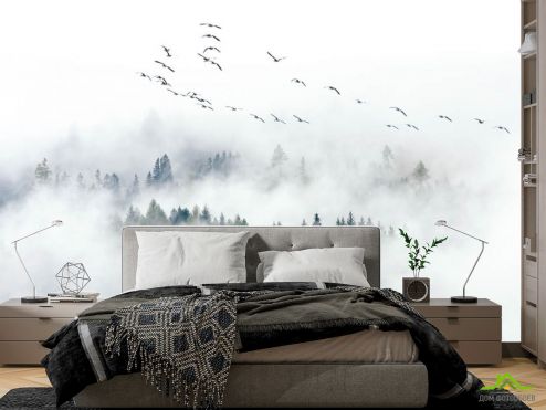 выбрать Фотошпалери Гори в тумані Спальня: квадратна, горизонтальна орієнтація на стіну