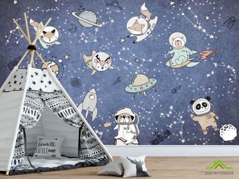 выбрать Фотообои Животные космонавты Фотообои Фотообои Little kids: горизонталная, горизонтальная ориентация на стену