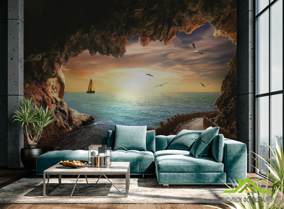 выбрать Фотообои Вид из пещеры на море Каталог фотообоев на стену