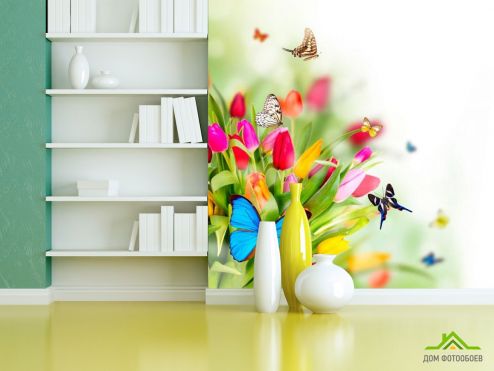 выбрать Фотообои Тюльпаны и бабочки Фотообои Фотообои Тюльпаны: квадратная ориентация на стену