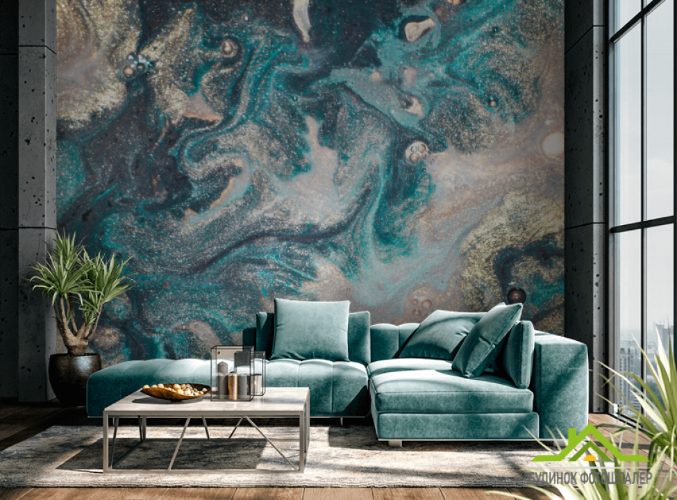выбрать Фотошпалери Золотий флюїд з бірюзою Каталог фотошпалер на стіну